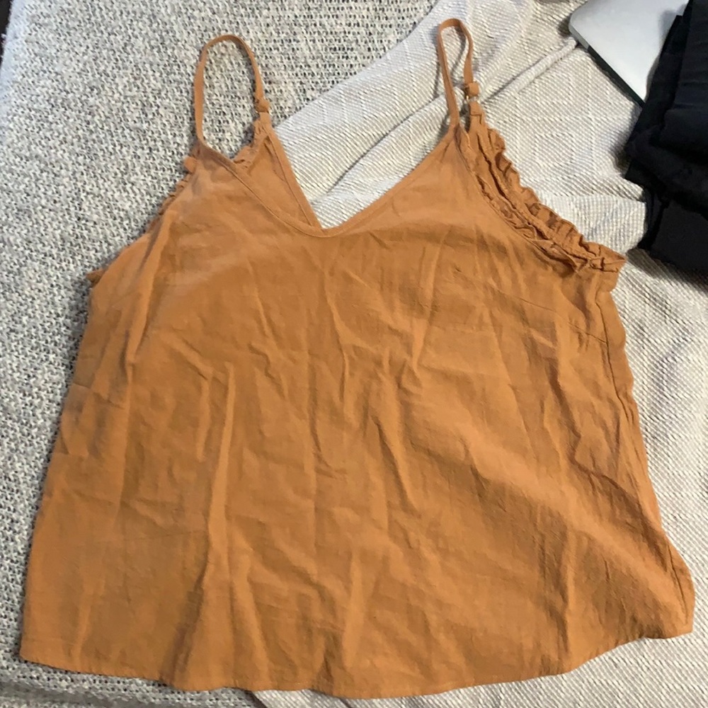 Orange ruffle sleeve tank top